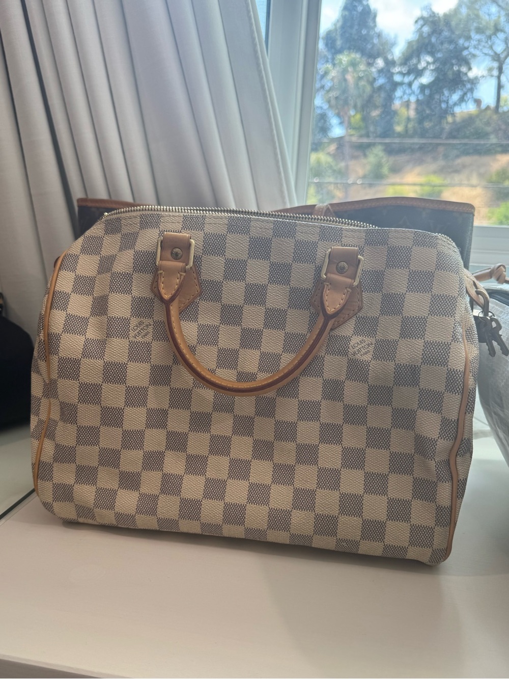 LOUIS VUITTON Damier Azur Speedy Hand Bag White with Dust Bag
